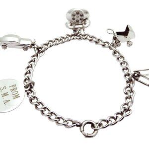 Vintage Sterling Silver Charm Bracelet with Movable 3D Charms 1960s